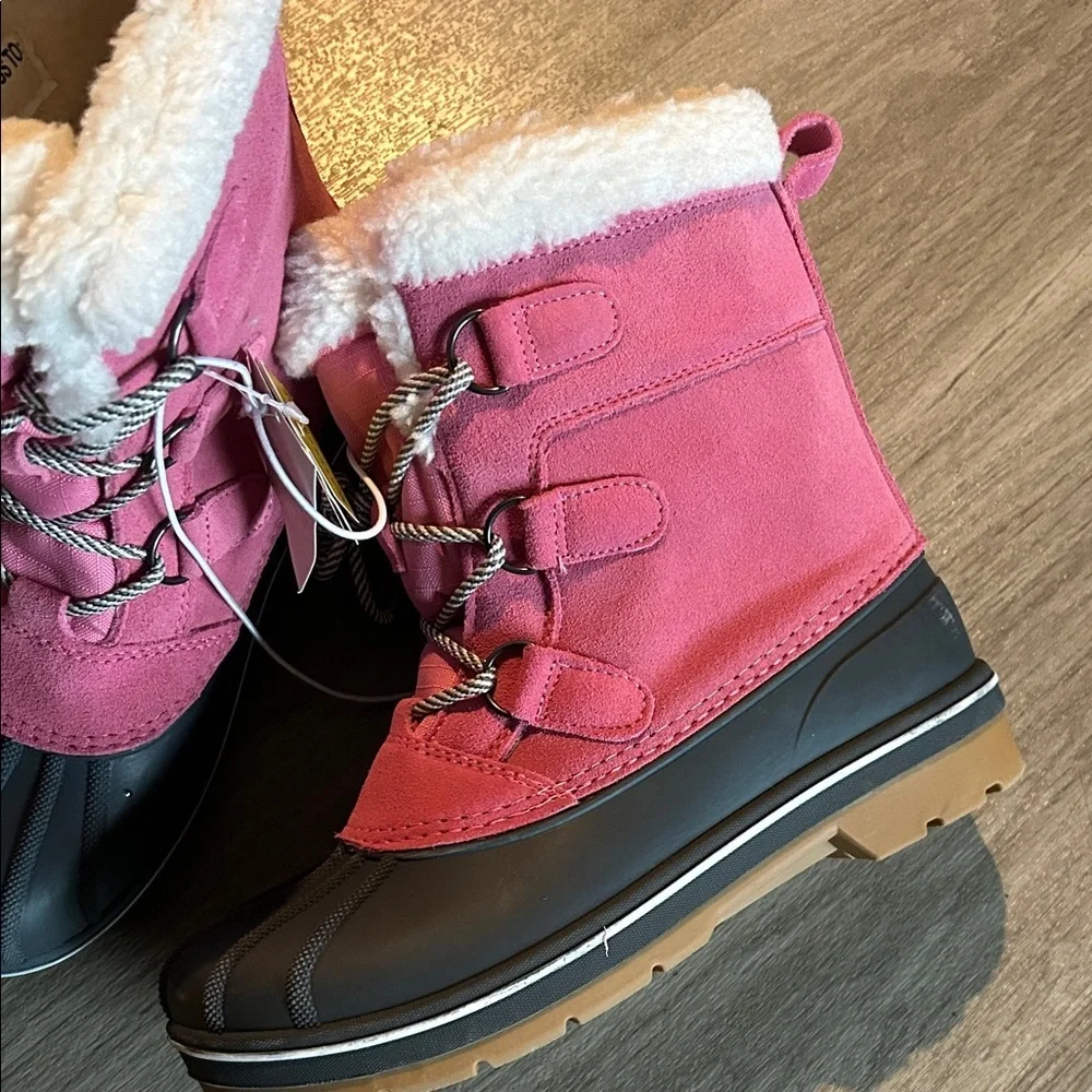 Cat & Jack Pink and Gray Girls' Fleece-Trim Winter Boots